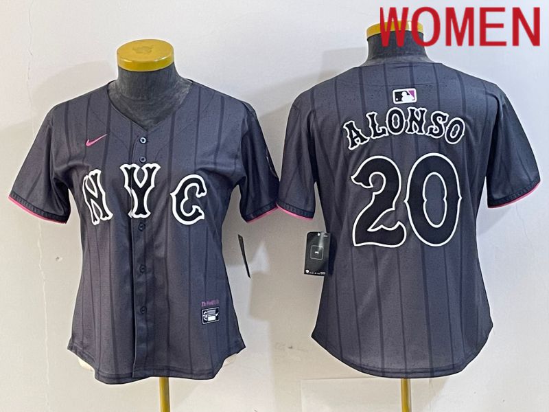 Women New York Mets #20 Alonso Black City Edition 2024 Nike MLB Jersey style 1->women mlb jersey->Women Jersey